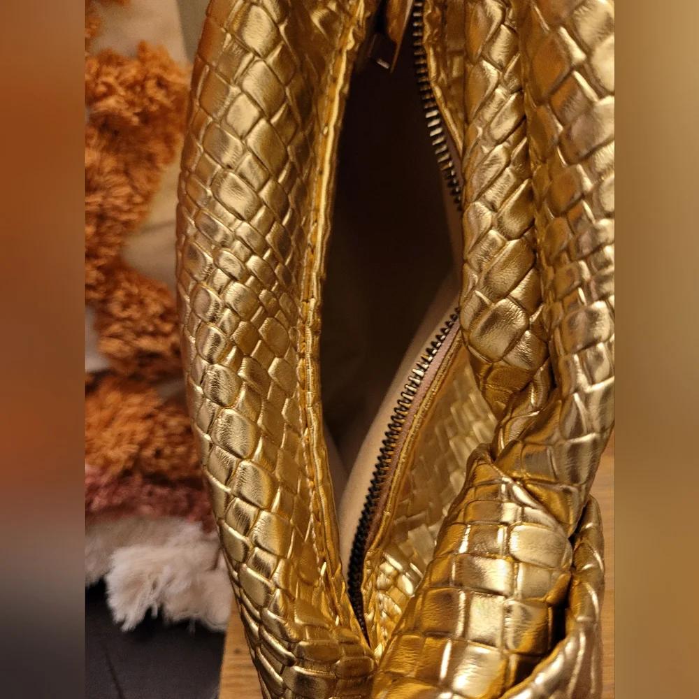 Gold Textured Hobo Bag